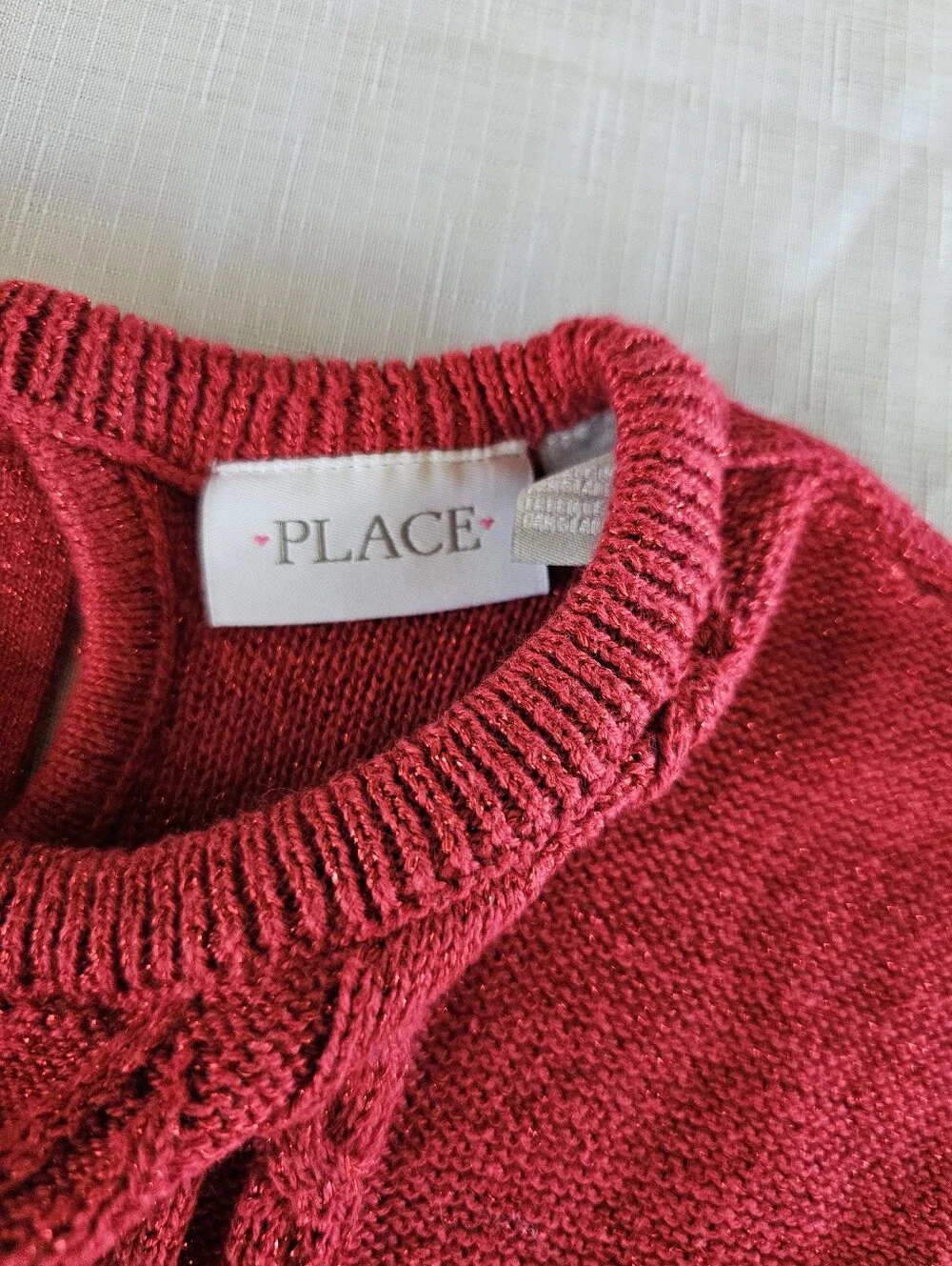 The Childrens Place Girls Sweater Dress Red Cable Knit Metallic Shimmer Sz 10/12